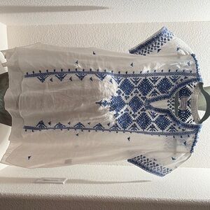 Embroidered White and Blue Blouse